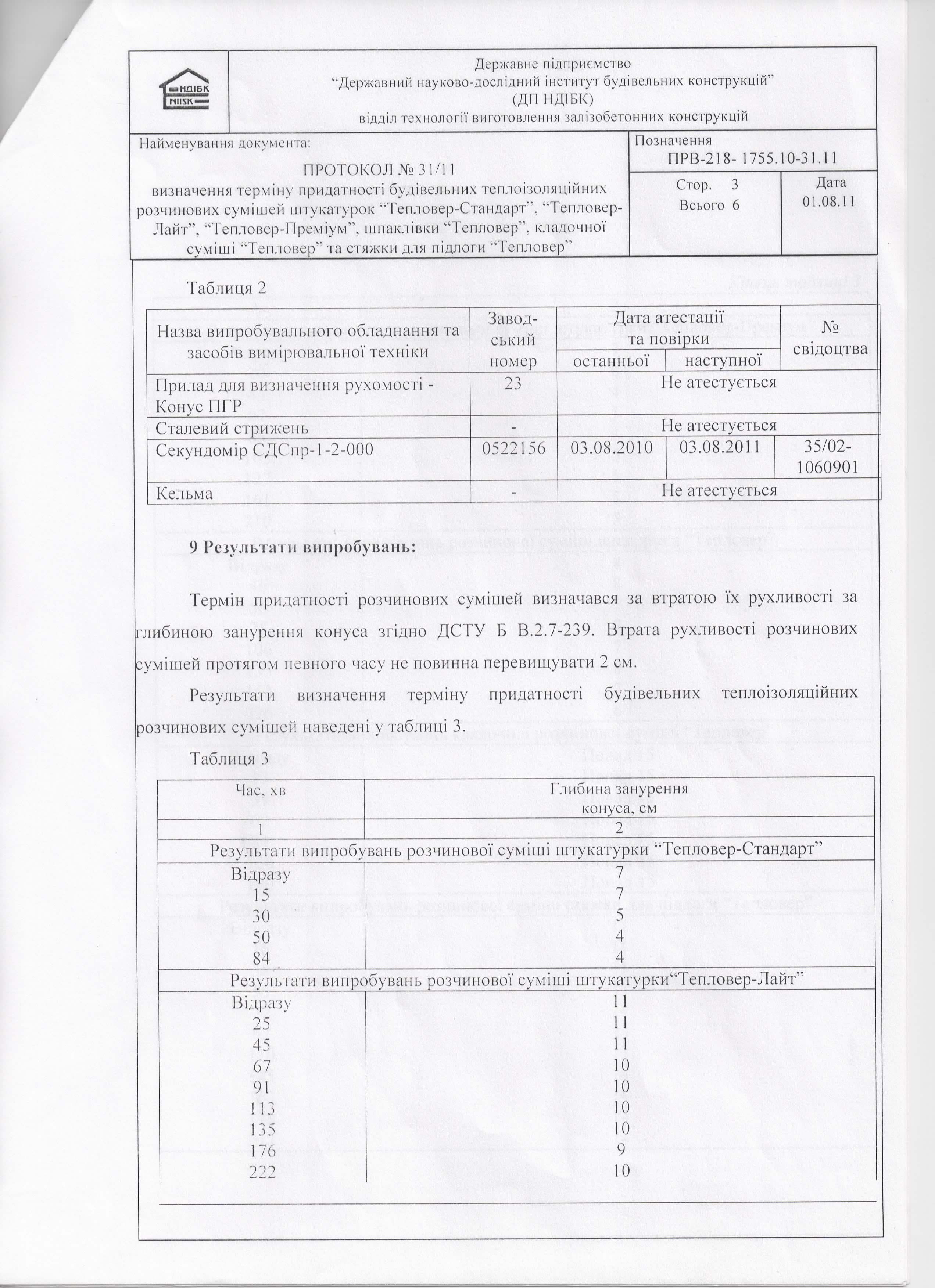 Визначення терміну придатності розчинових сумішей 