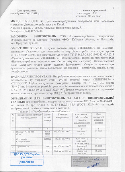 Протокол на негорючість Тепловер Light